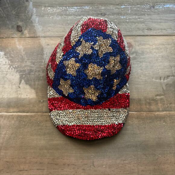 The Halsey Collection Vintage American Flag Sequin Baseball Hat NWT